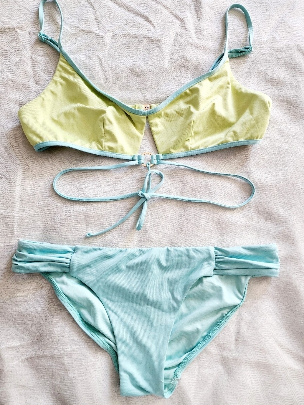 Victoria's Secret Yellow & Aqua Strappy Swimsuit Bikini Set